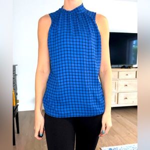 Ann Taylor High Neck Blue Plaid Tank